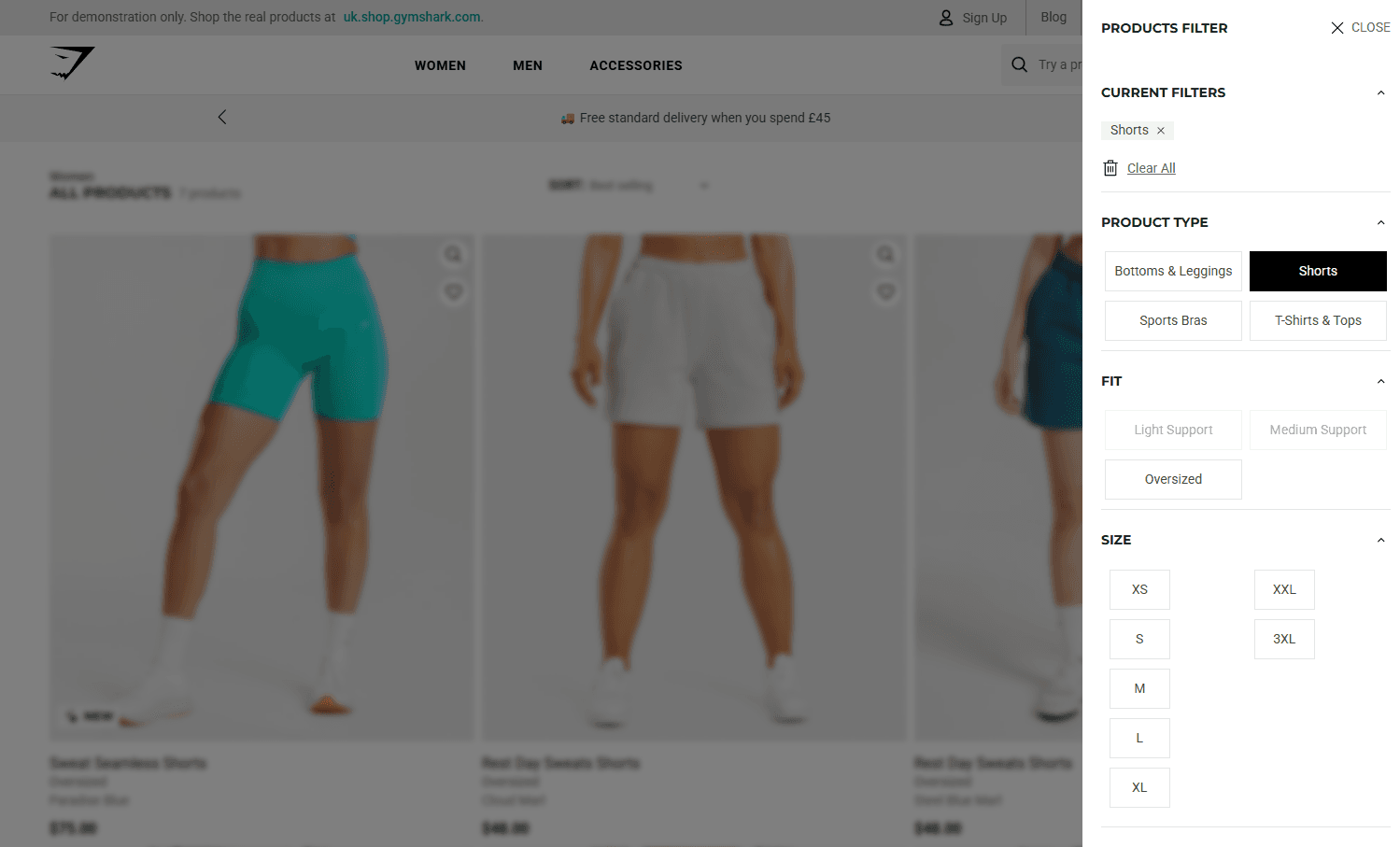Product filter overlay