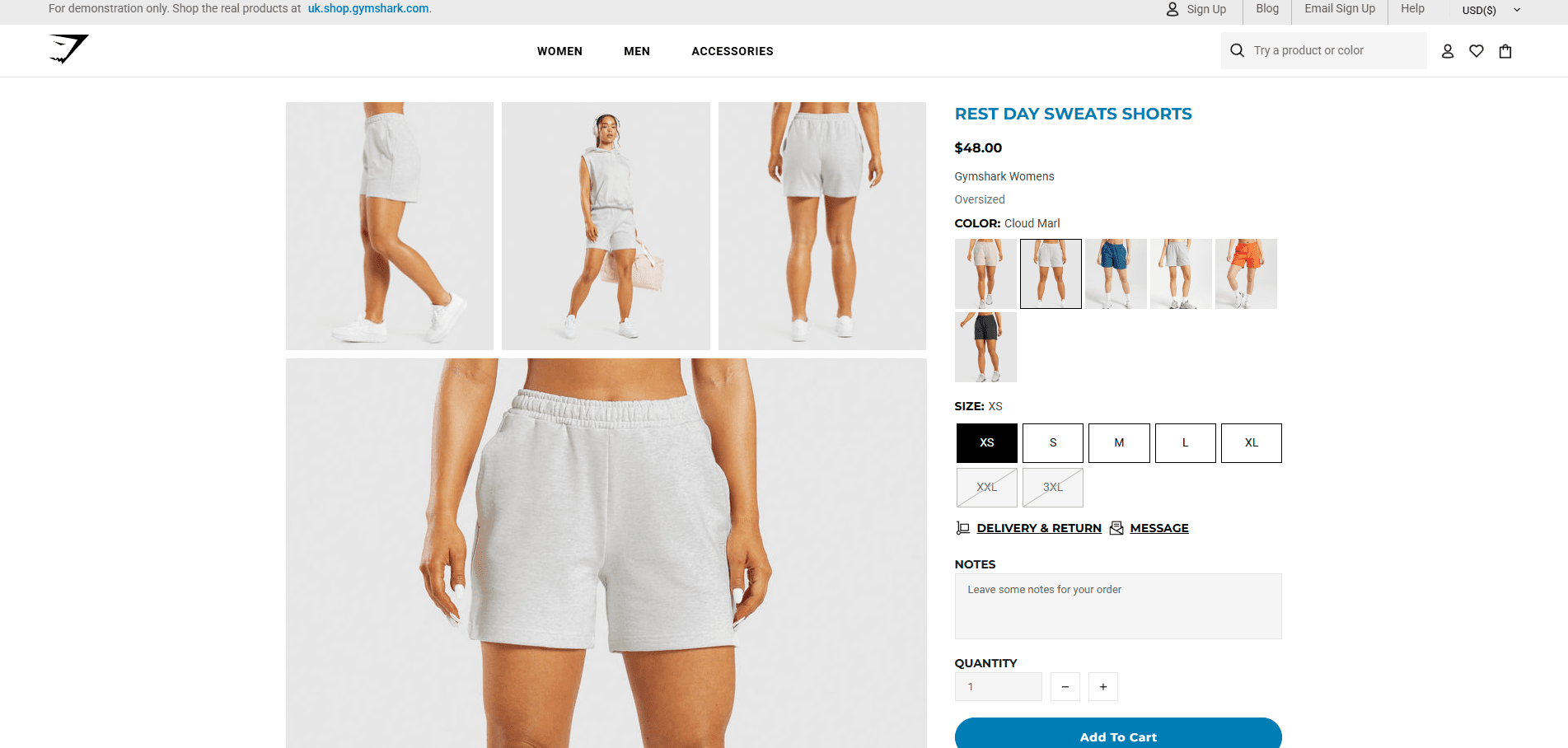 Gymshark-style product detail page