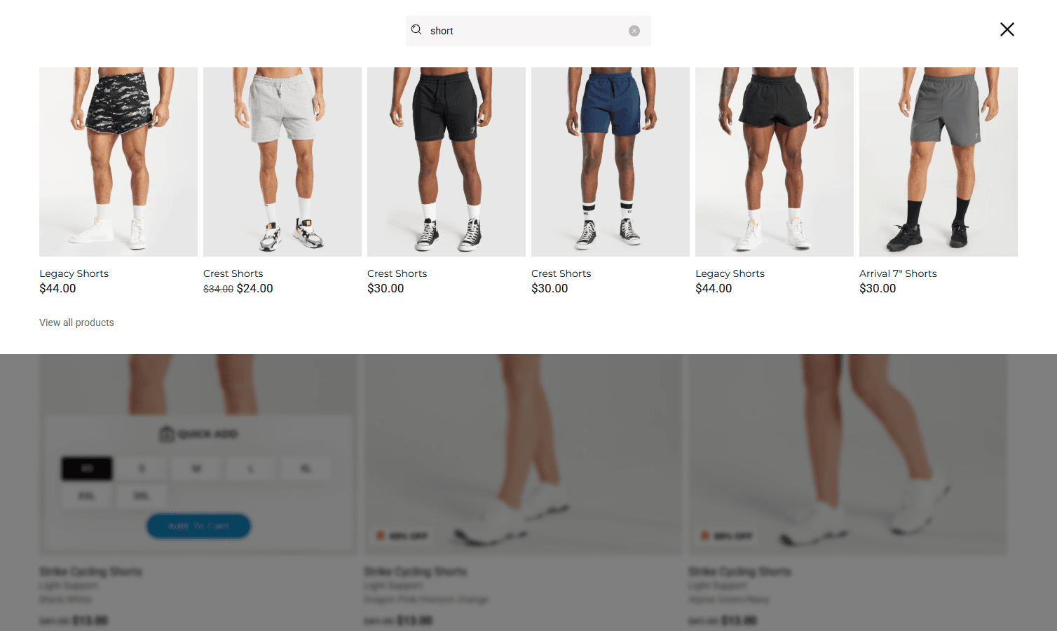 Search overlay results