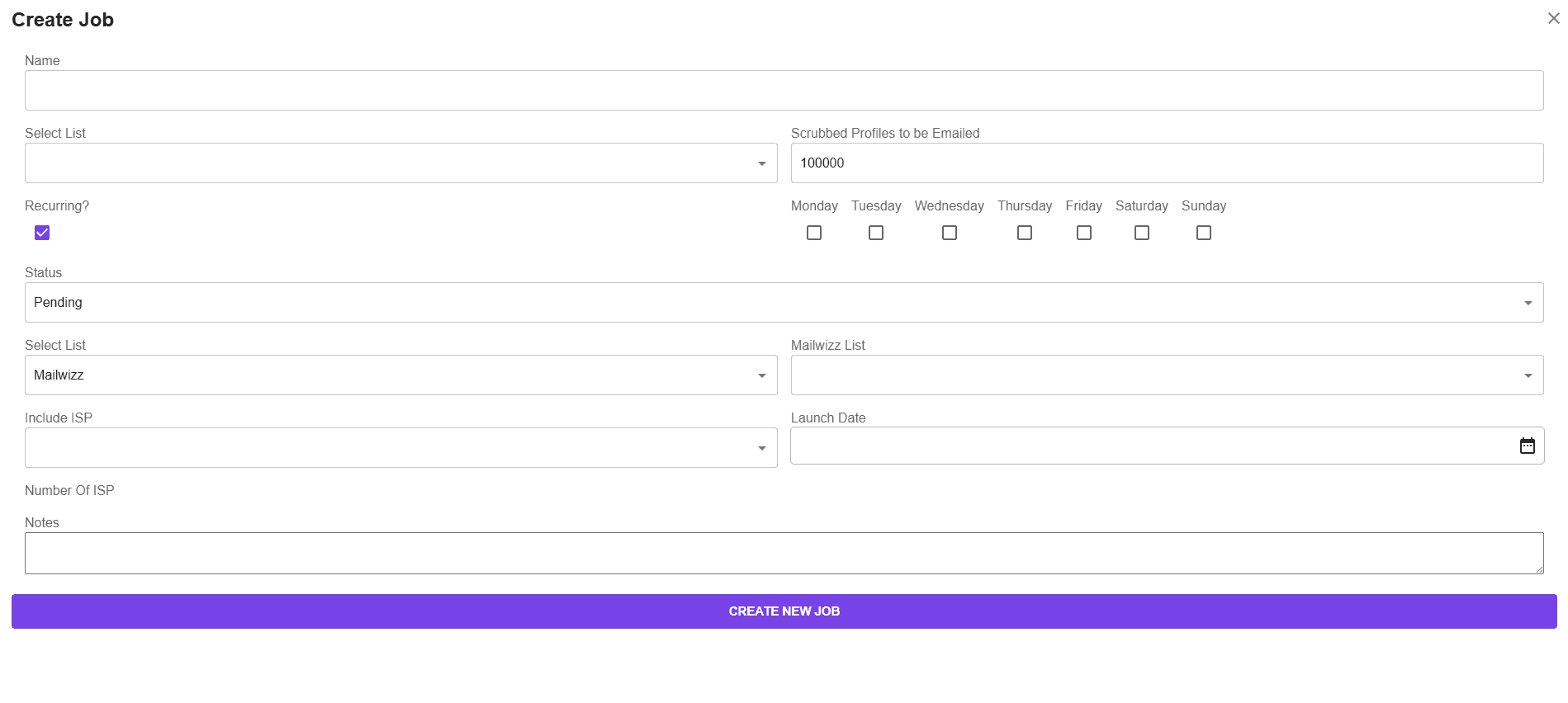 PawsCRM create job form