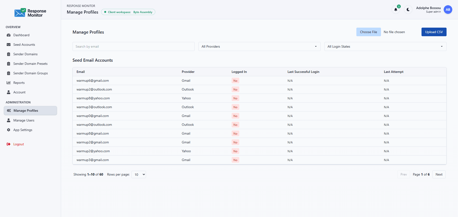 Manage profiles view